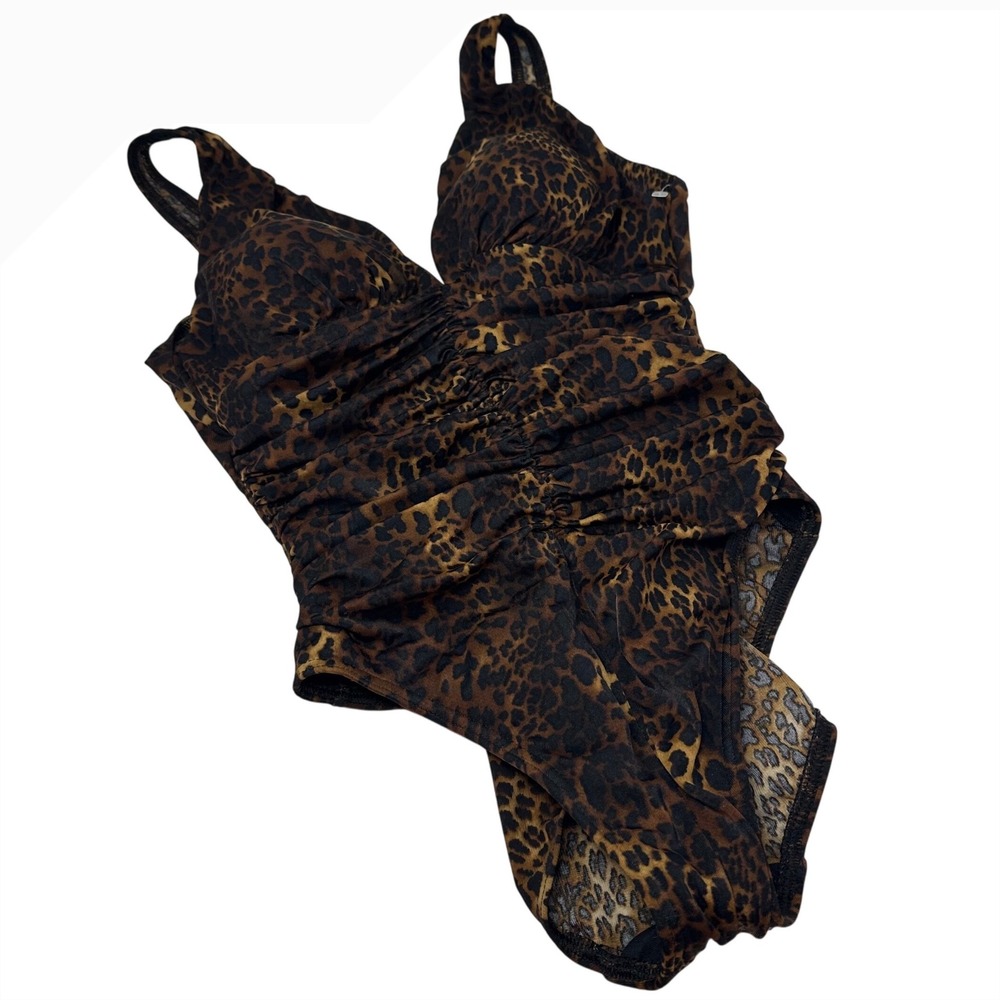 Miraclesuit Women Leopard Print Ruched One Piece Swimsuit Brown Black Size 10